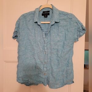 Tahari Light Blue Casual Button Down Shirt 100% Linen Size XS